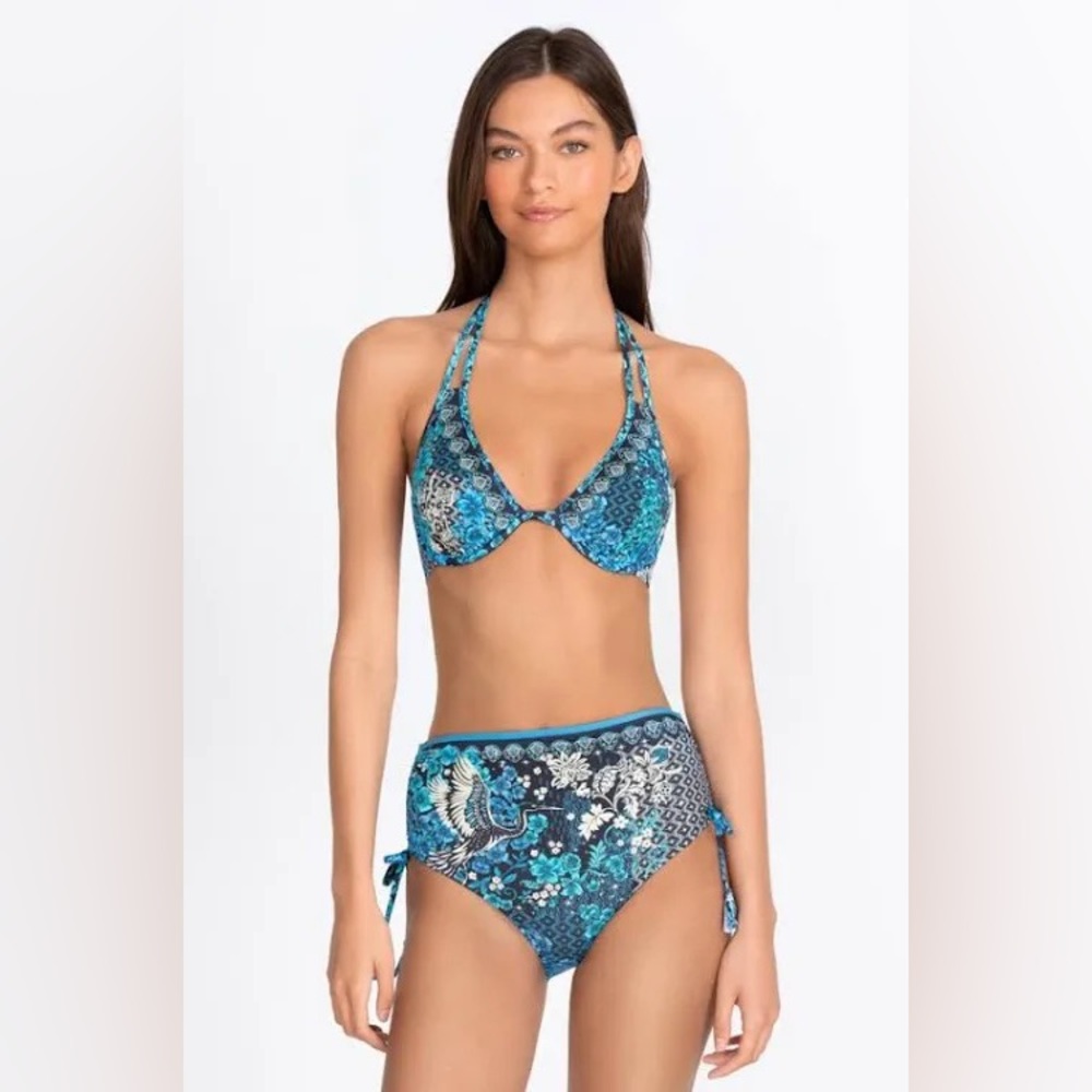 NWT Johnny Was Blue Phoenix Bikini Halter Top and Bottoms